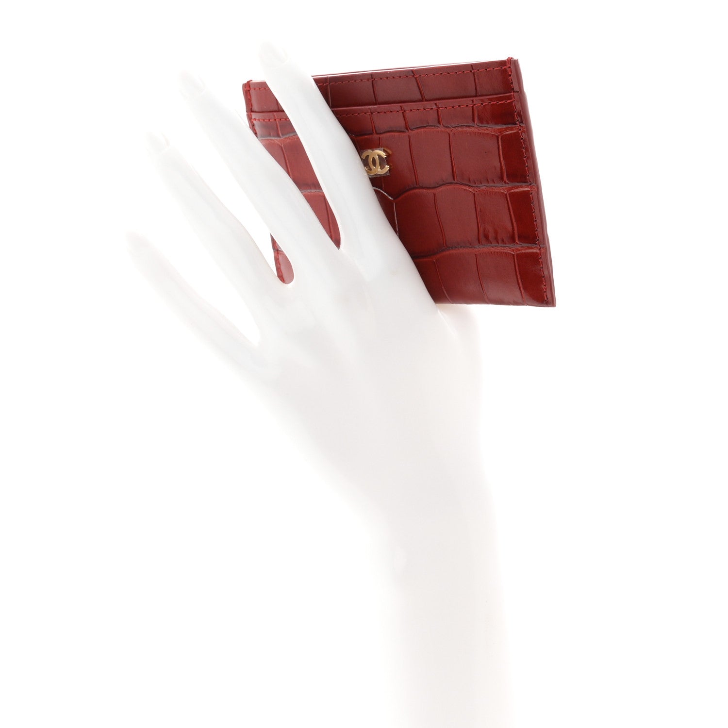 Chanel Calfskin Crocodile Embossed Crococo Card Holder Burgundy 2 of 8
