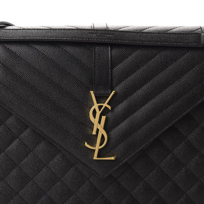 Saint Laurent Grain De Poudre Textured Mixed Matelasse Large Triquilt Monogram Satchel Black 11 of 11