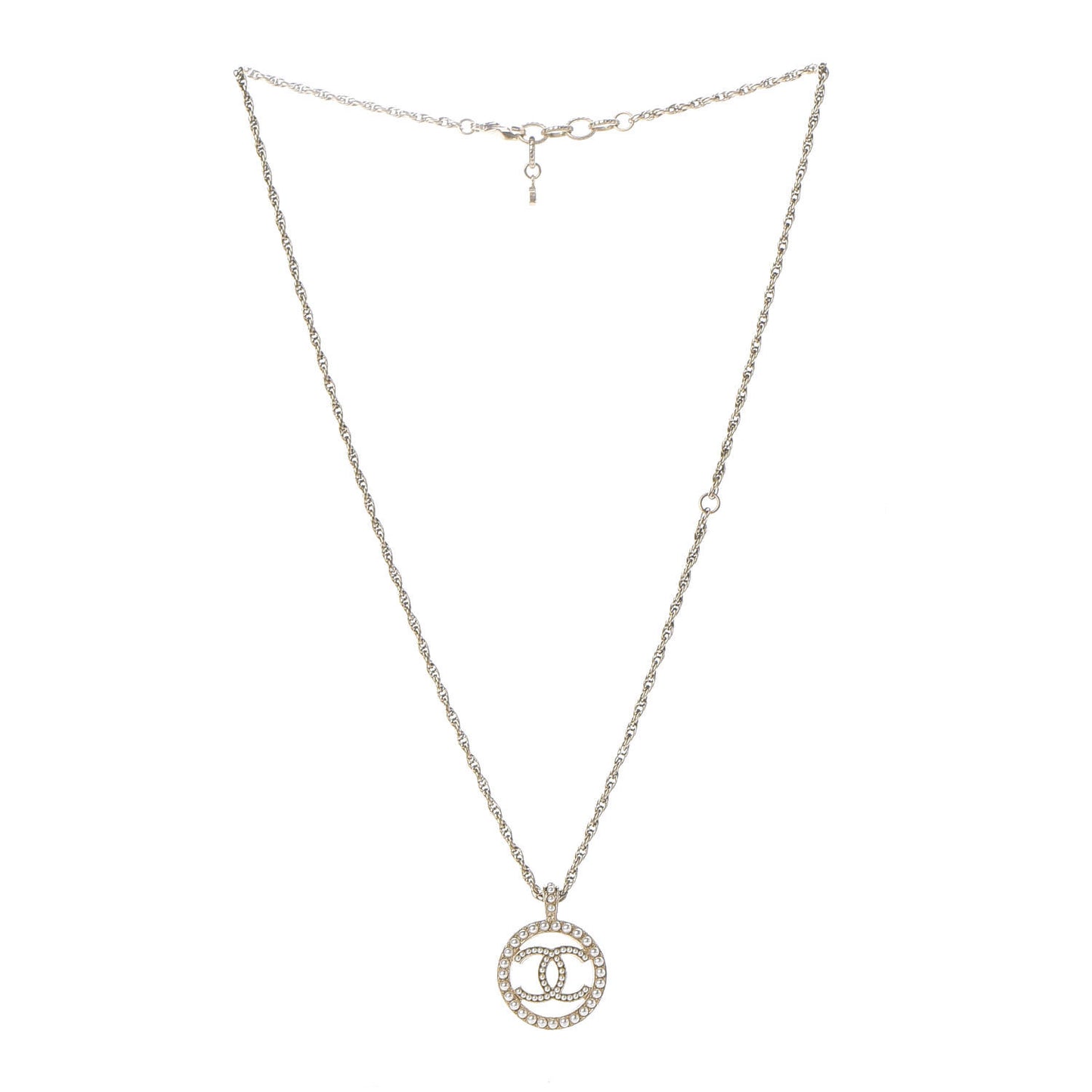 Pearl CC Round Pendant Necklace Gold
