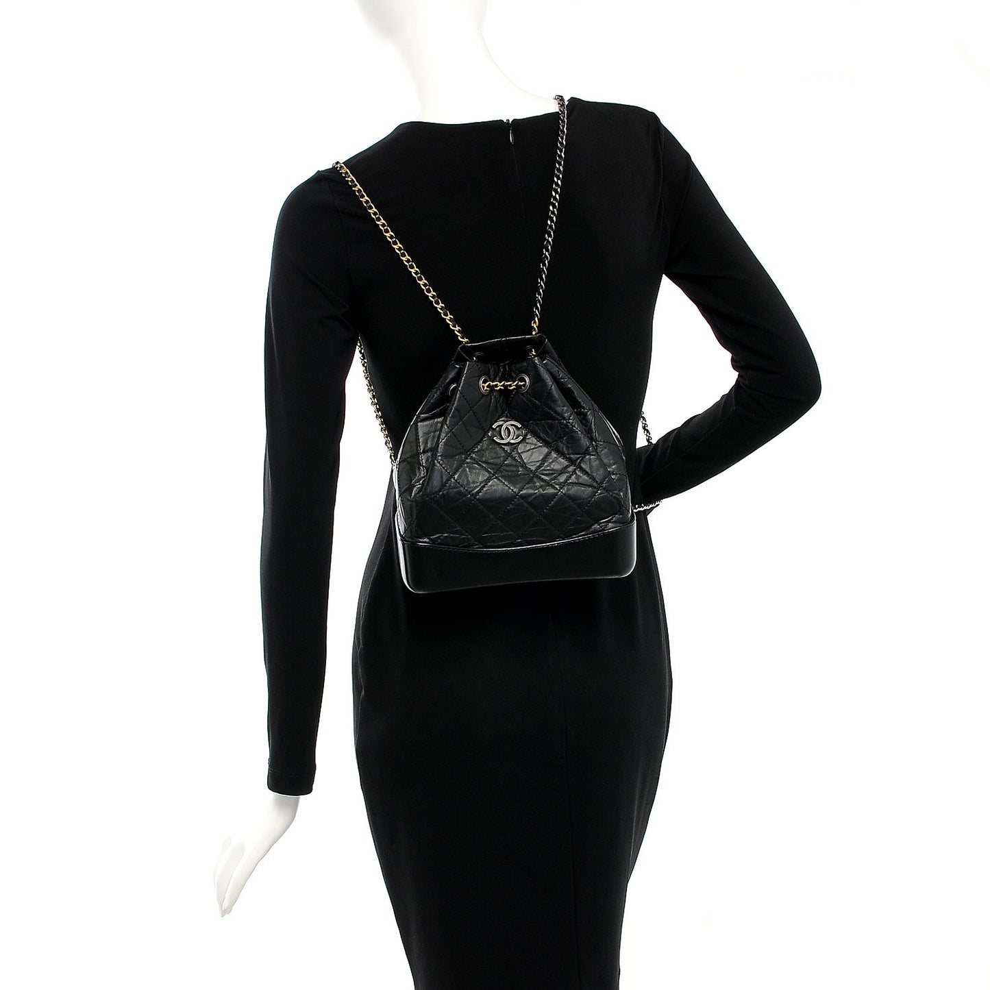 Aged Calfskin Quilted Gabrielle Backpack Black