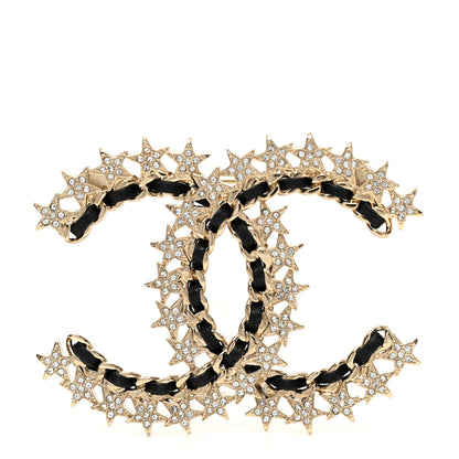 Chanel Lambskin Chain Crystal Chain CC Star Brooch Gold Black 1 of 5