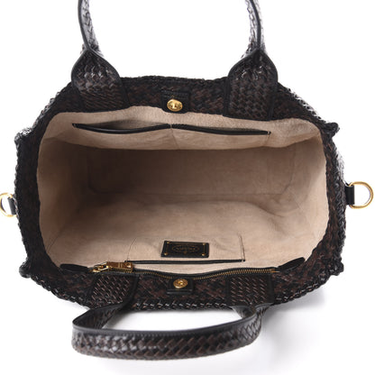 Prada Goatskin Woven Large Tote Moro Black 5 of 11