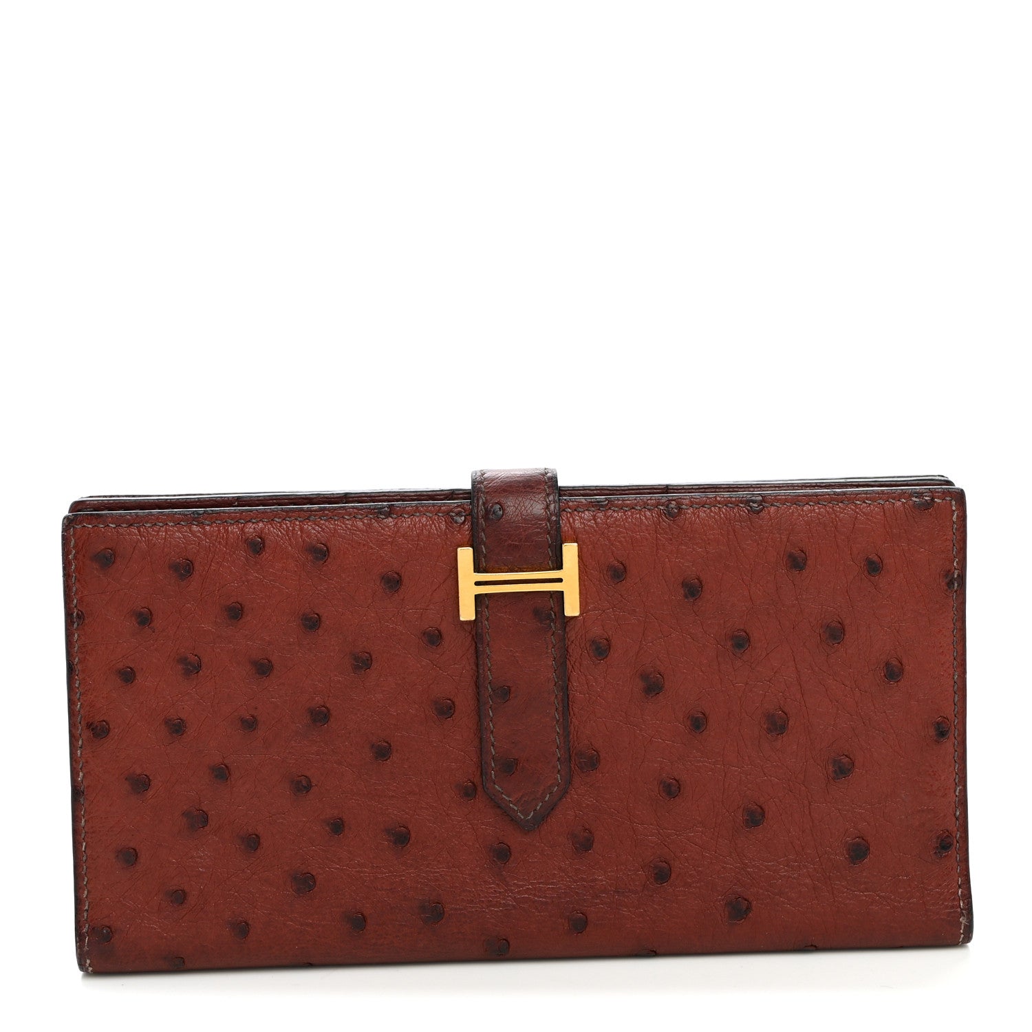 Hermes Ostrich Bearn Wallet Rouge H 1 of 10