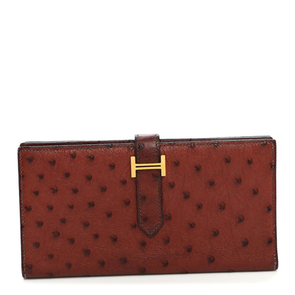 Hermes Ostrich Bearn Wallet Rouge H 1 of 10