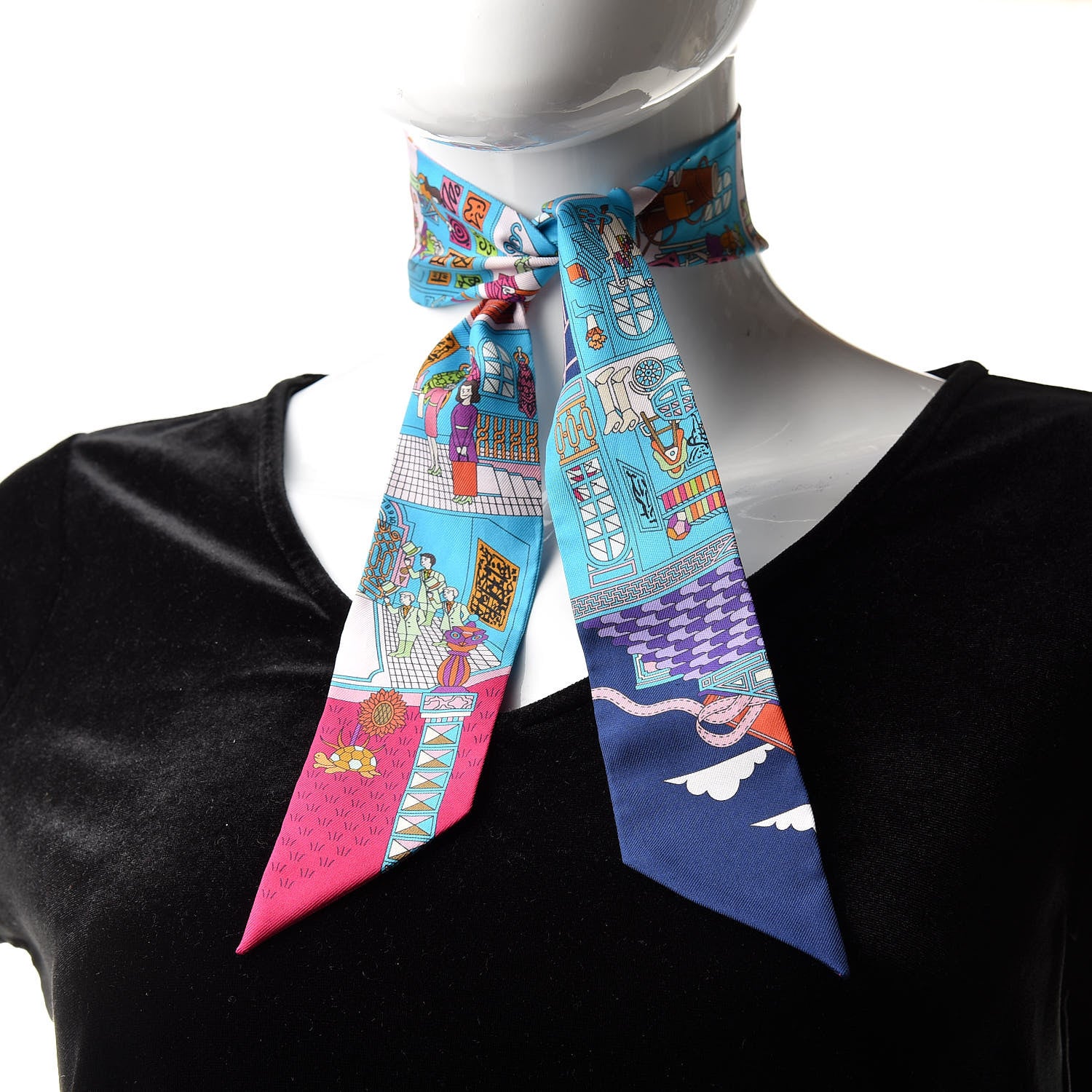 Hermes Silk La Maizeon des Carres Twilly Bleu Azur Marine Rose Indien 2 of 5