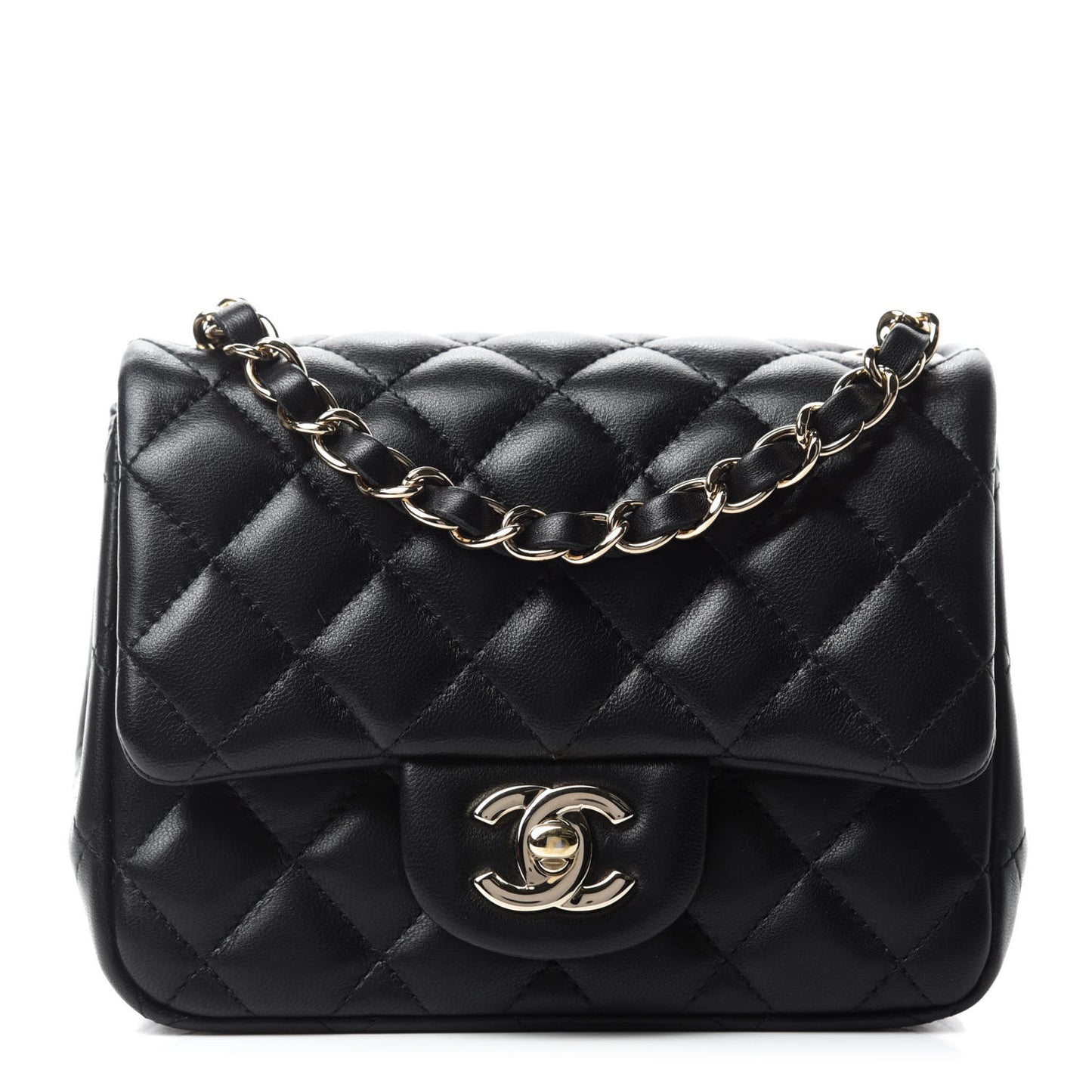 Lambskin Quilted Mini Square Flap Black