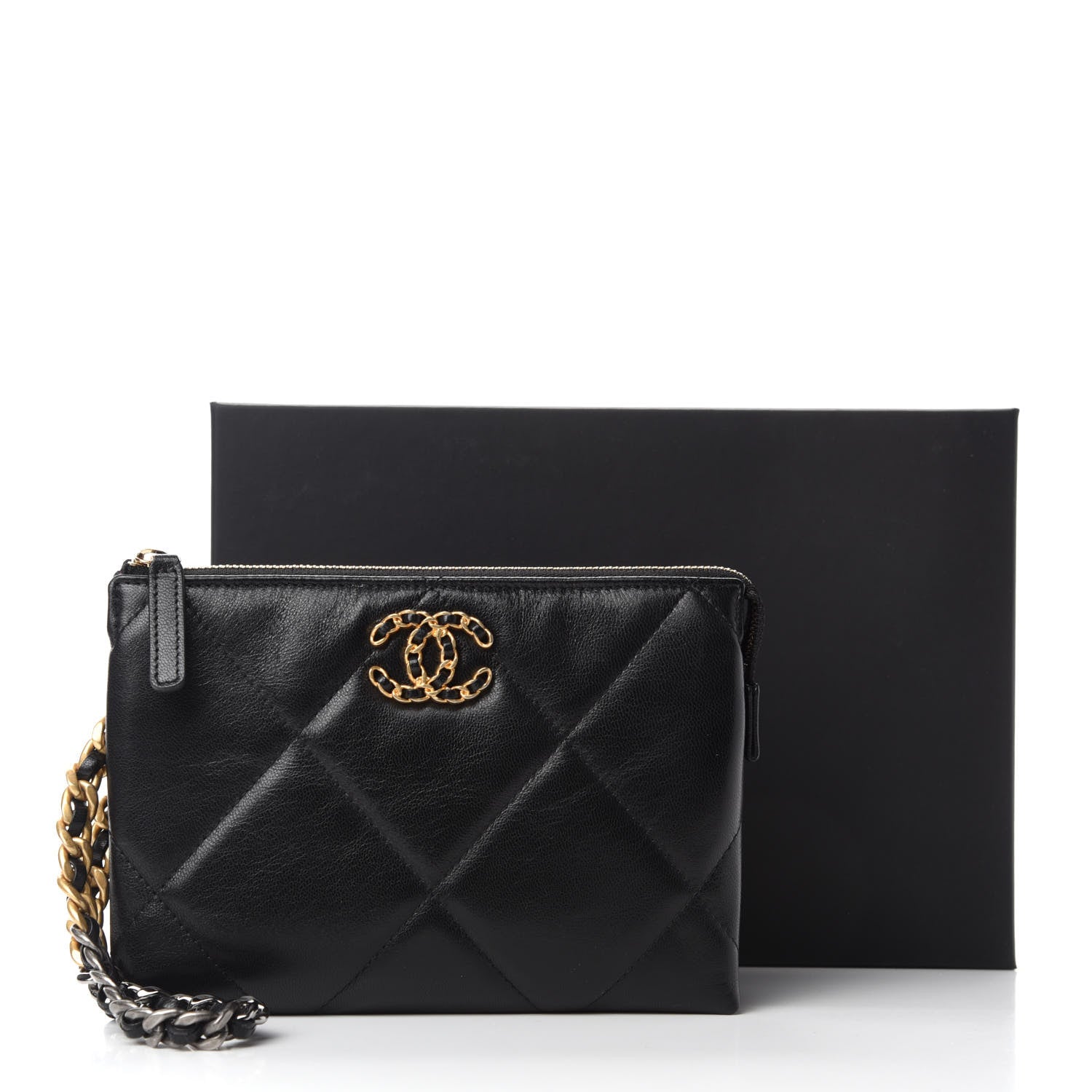 Chanel Shiny Goatskin Quilted Small Chanel 19 Pouch With Handle Black 8 of 8