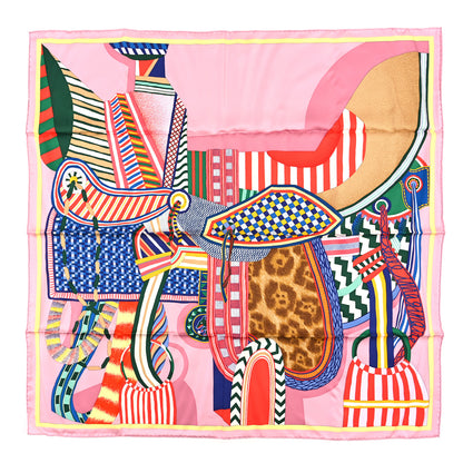 Hermes Silk La Selle Imaginaire Scarf 90 Vieux Rose Vert Rouge 1 of 3
