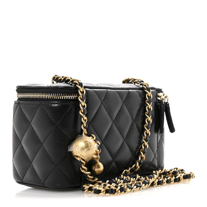 Chanel Lambskin Quilted Small Pearl Crush Vanity Case With Chain Black 3 of 11