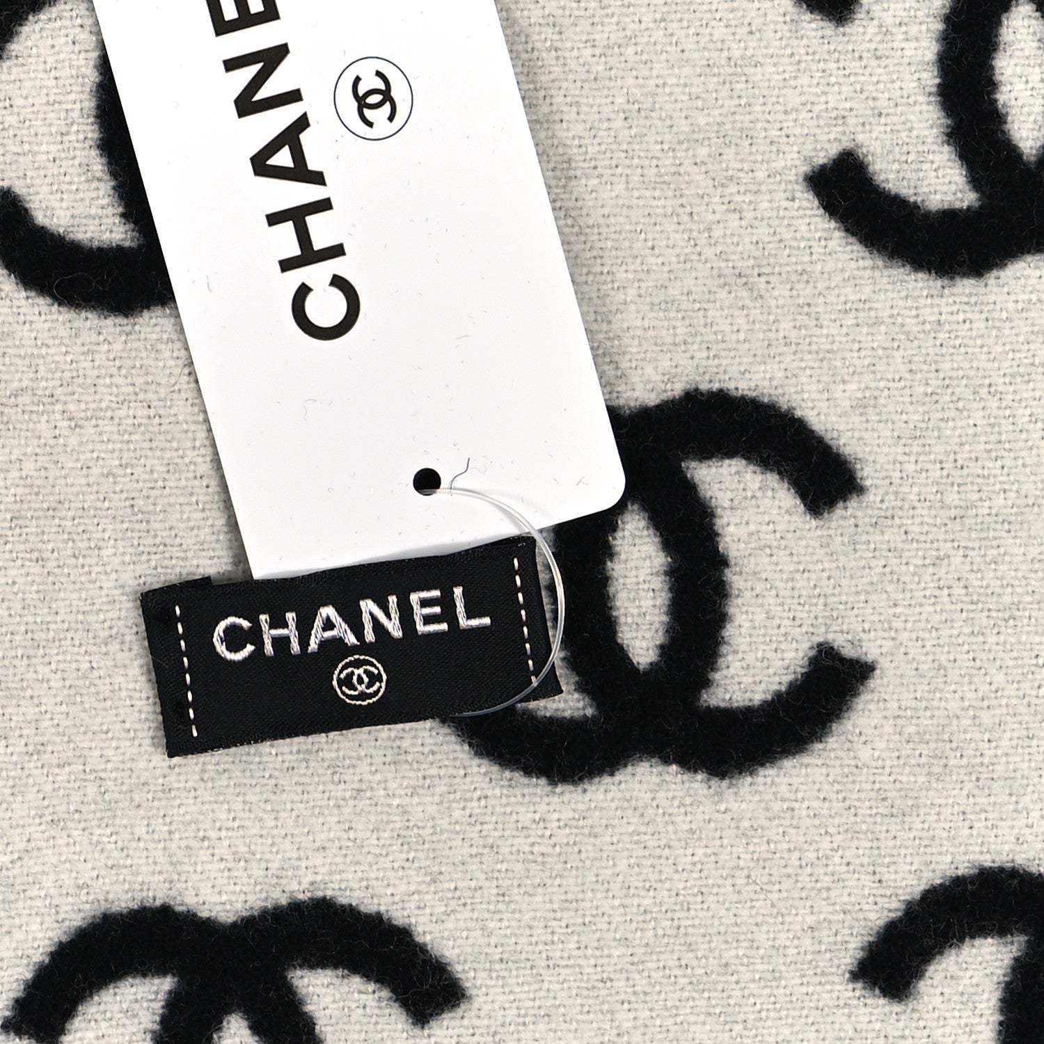 Chanel Wool Cashmere CC Scarf Black White 3 of 4