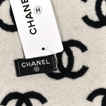 Chanel Wool Cashmere CC Scarf Black White 3 of 4