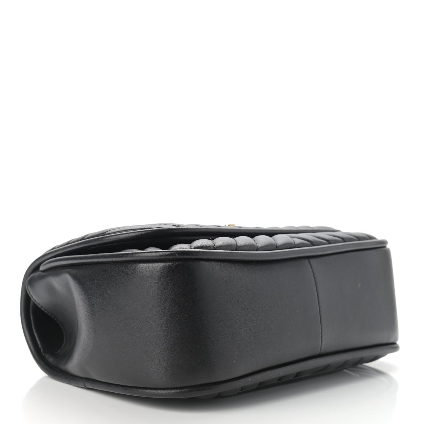 Lambskin Reverse Chevron Quilted Round Top Handle Flap Black