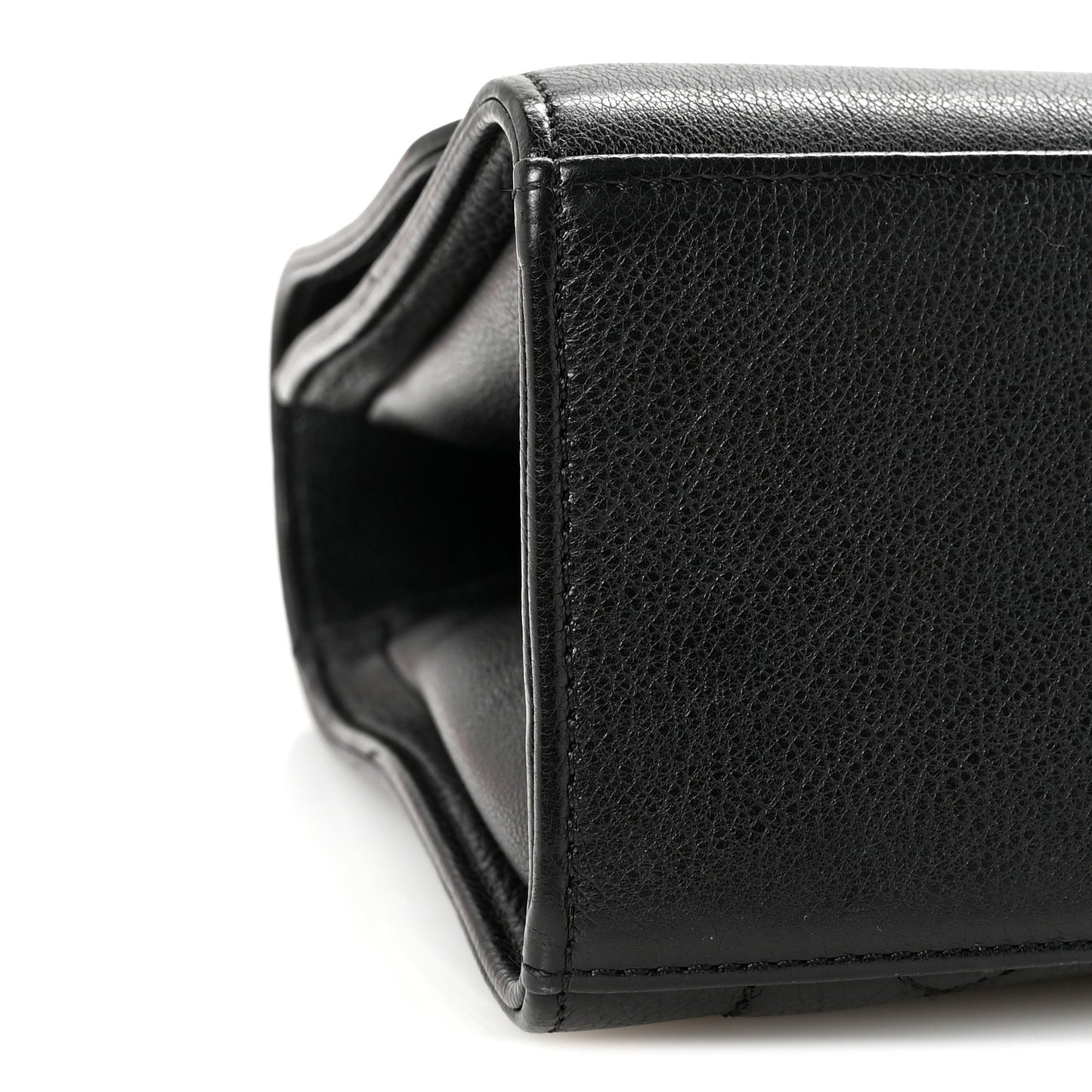 Grained Calfskin Quilted Large Label Click Flap Bag Black
