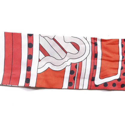 Hermes Silk Faubourg Rainbow Twilly Rouge White Bordeaux 3 of 5