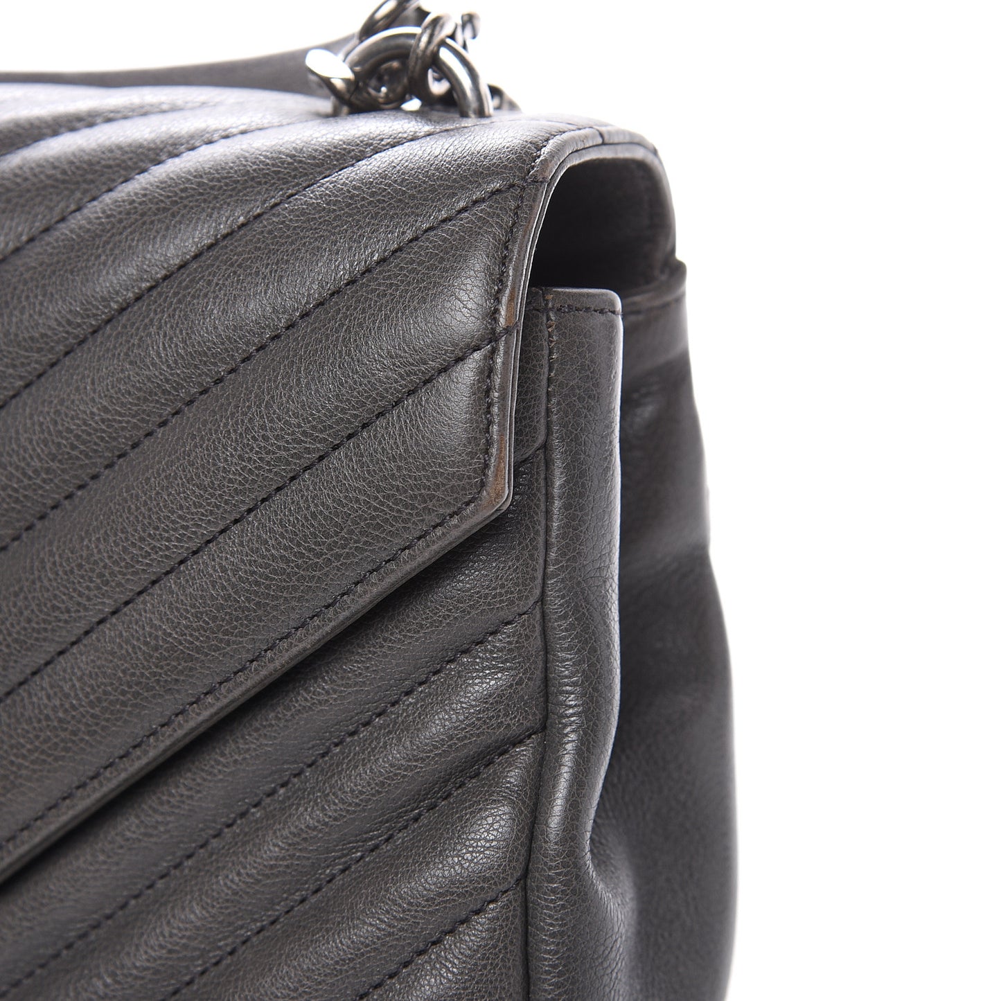 Sheepskin Matelasse Chevron Monogram Medium College Bag Light Coal