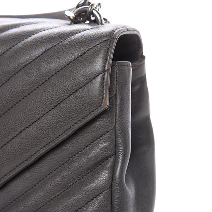 Saint Laurent Sheepskin Matelasse Chevron Monogram Medium College Bag Light Coal 11 of 17