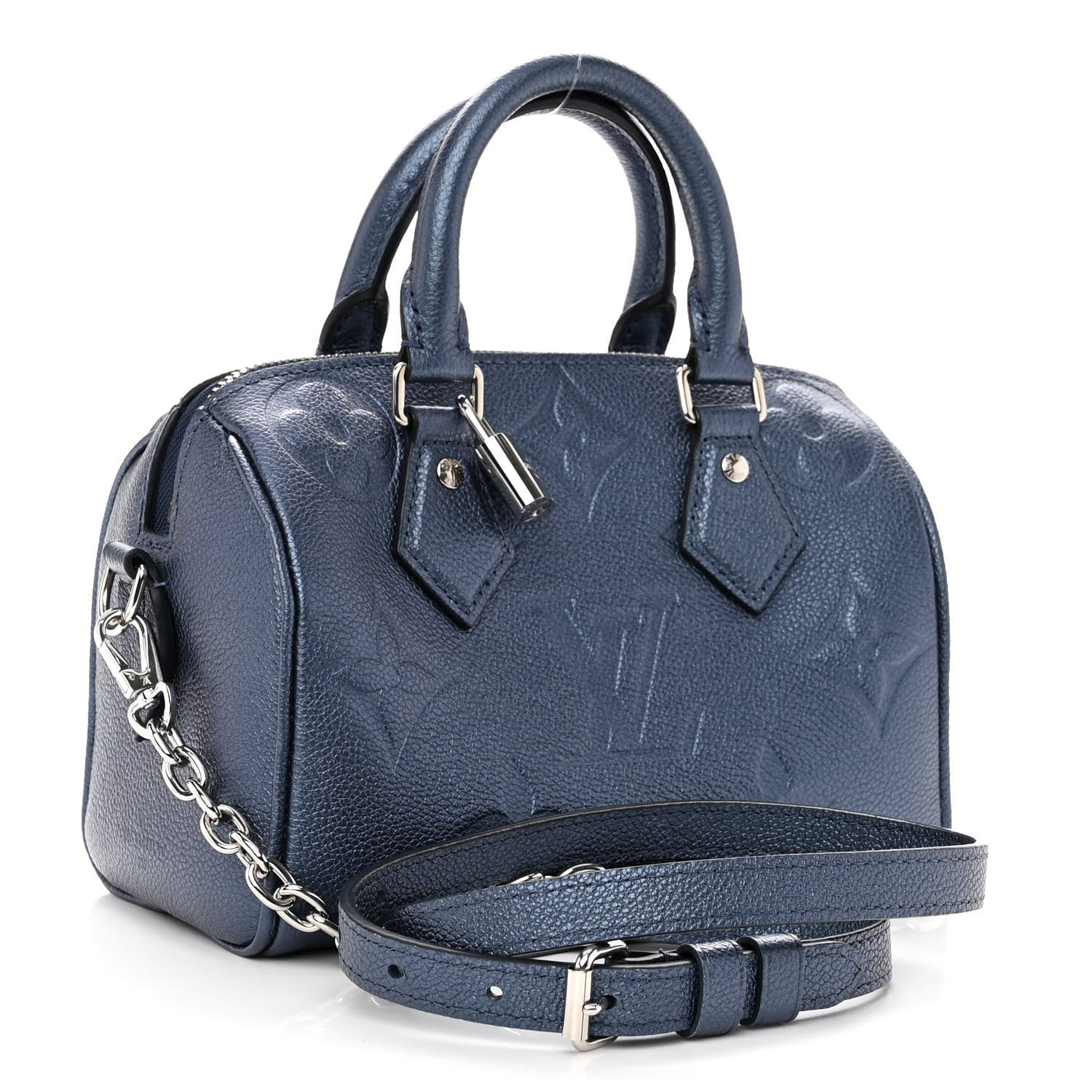 Louis Vuitton Metallic Empreinte Monogram Giant Speedy Bandouliere 20 Navy Nacre 3 of 9
