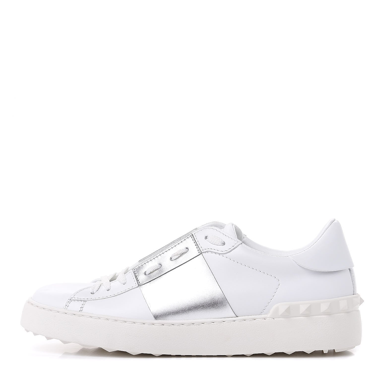 Valentino Garavani Calfskin Rockstud Open Sneakers 40 White Pewter 1 of 9
