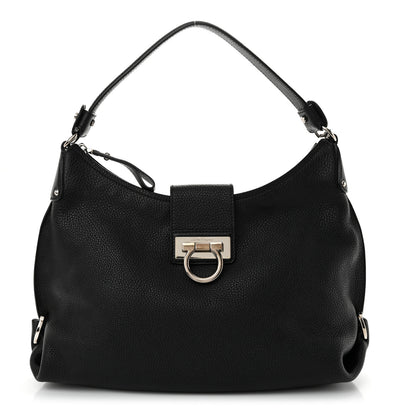 Salvatore Ferragamo Calfskin Fanisa Gancini Hobo Black 1 of 10