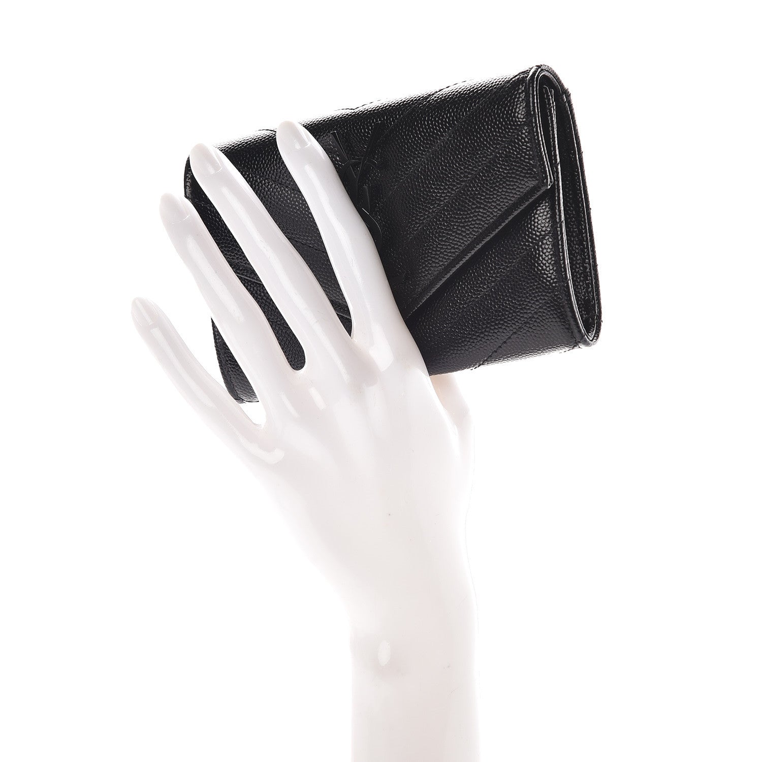 Saint Laurent Grain De Poudre Matelasse Chevron Small Monogram Envelope Wallet Black 2 of 7