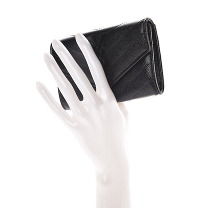 Saint Laurent Grain De Poudre Matelasse Chevron Small Monogram Envelope Wallet Black 2 of 7