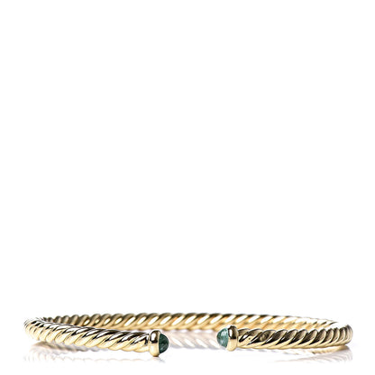 David Yurman 18K Yellow Gold Emerald 4mm Cablespira Bracelet 1 of 4