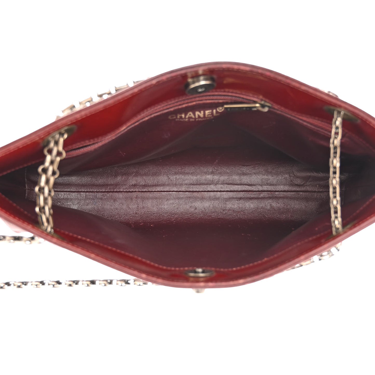 Patent Bijoux Chain Shoulder Bag Rust Red