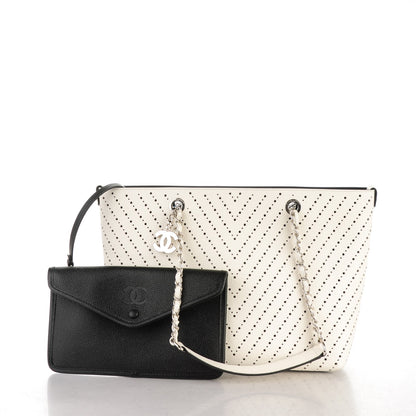 Chanel Perforated Grained Calfskin Small Shopping Tote White 3 of 8