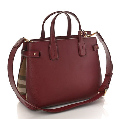 Burberry Grainy Calfskin House Check Medium Banner Tote Mahogany Red 2 of 8