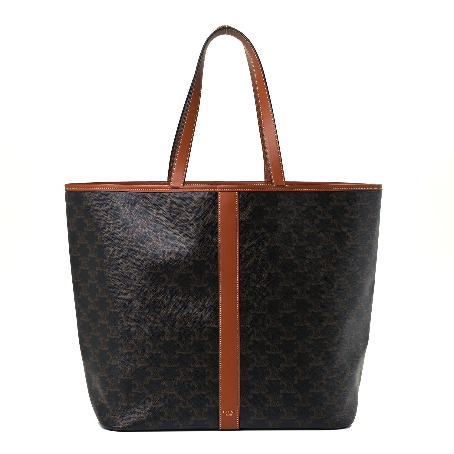 Celine Triomphe Canvas Calfskin Medium Cabas Bag Tan 1 of 10