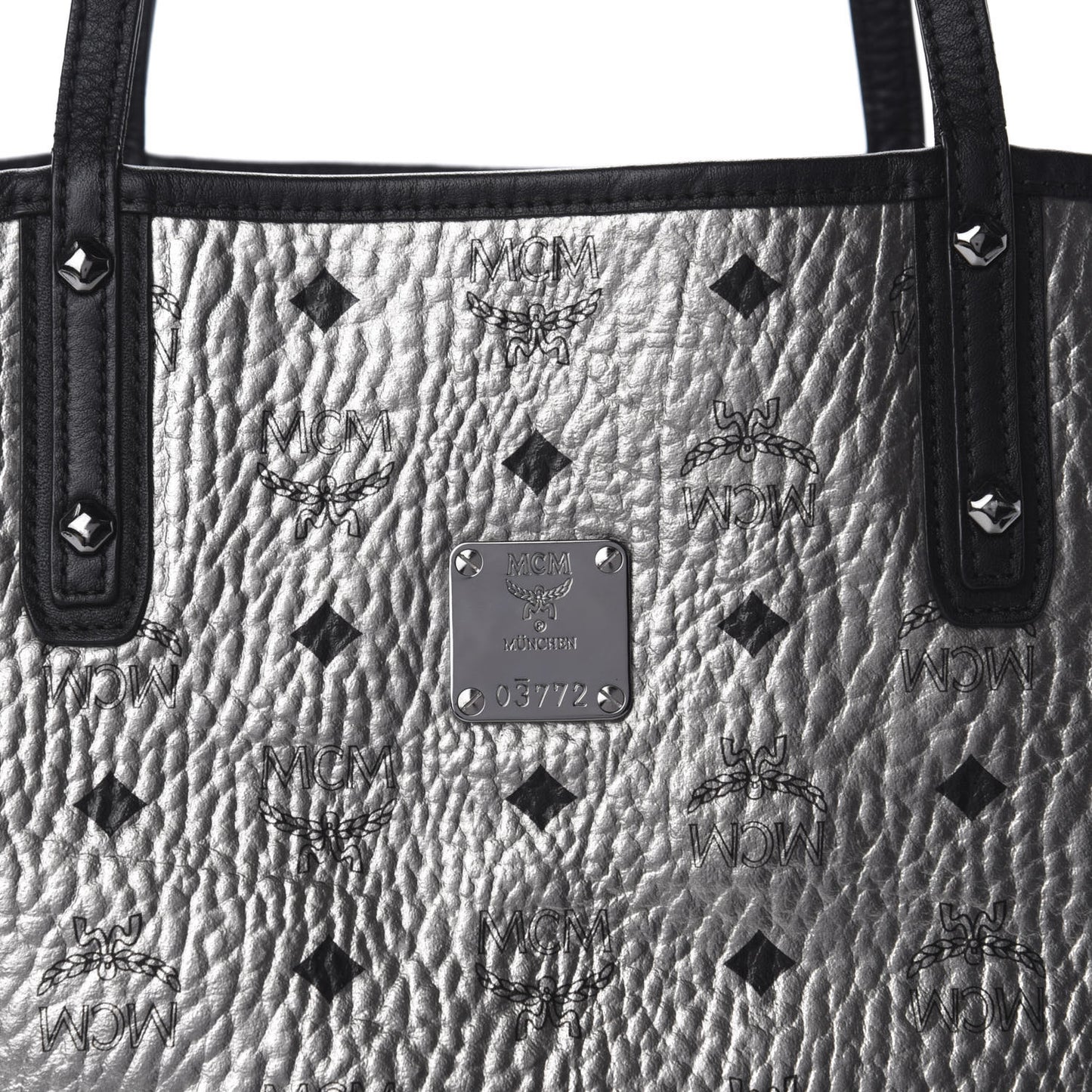 Metallic Visetos Medium Reversible Shopper Tote Silver Black