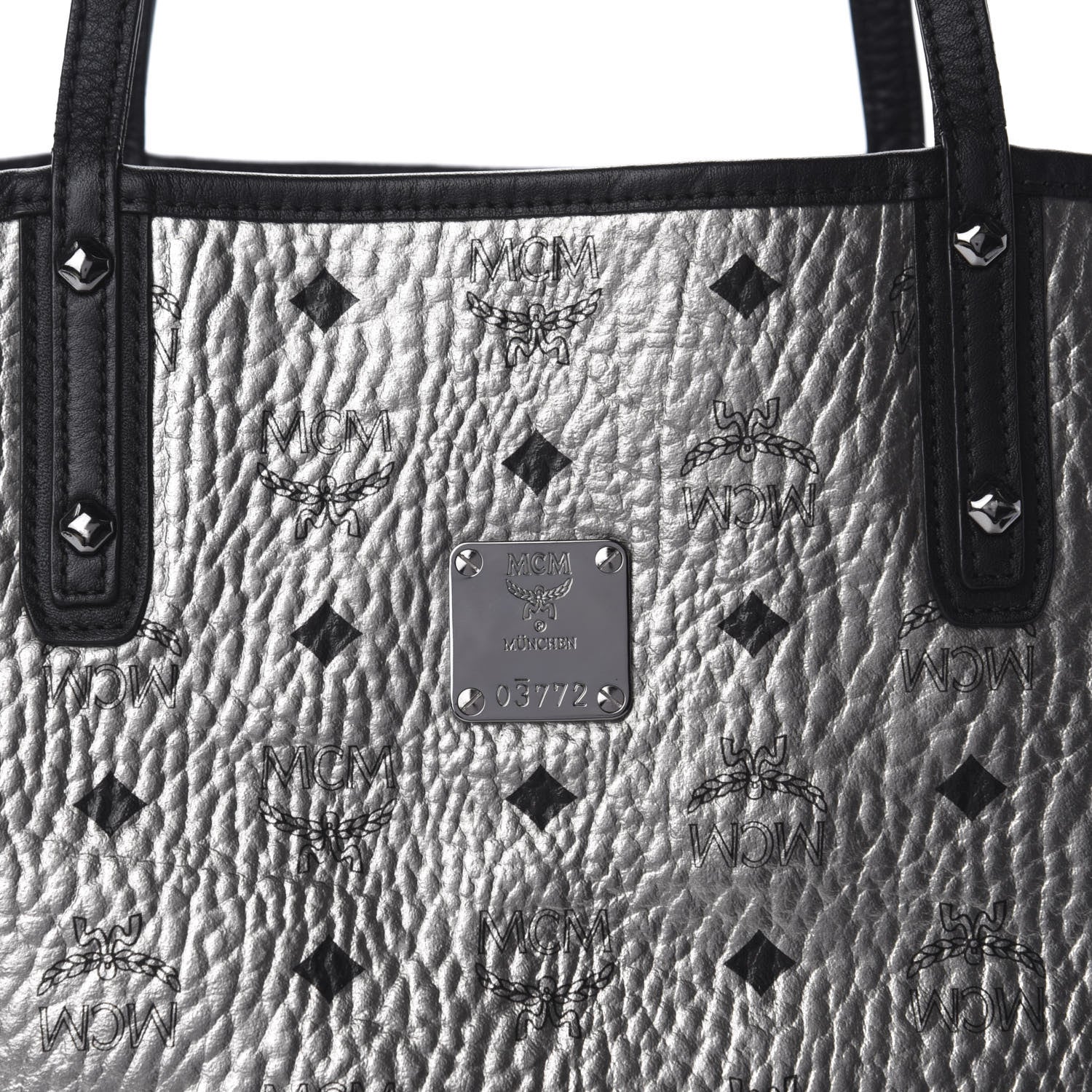 MCM Metallic Visetos Medium Reversible Shopper Tote Silver Black 9 of 16