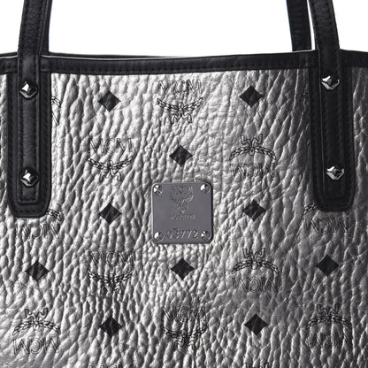 MCM Metallic Visetos Medium Reversible Shopper Tote Silver Black 9 of 16