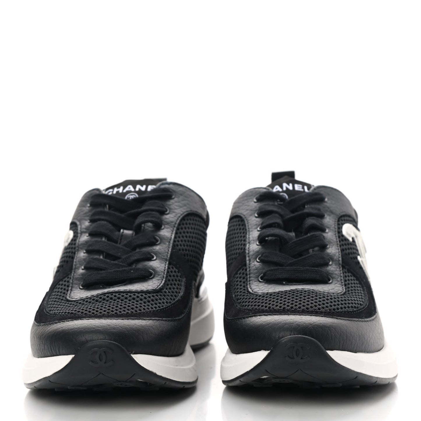 Calfskin Mesh Lycra Suede Womens Logo Sneakers 38 Black