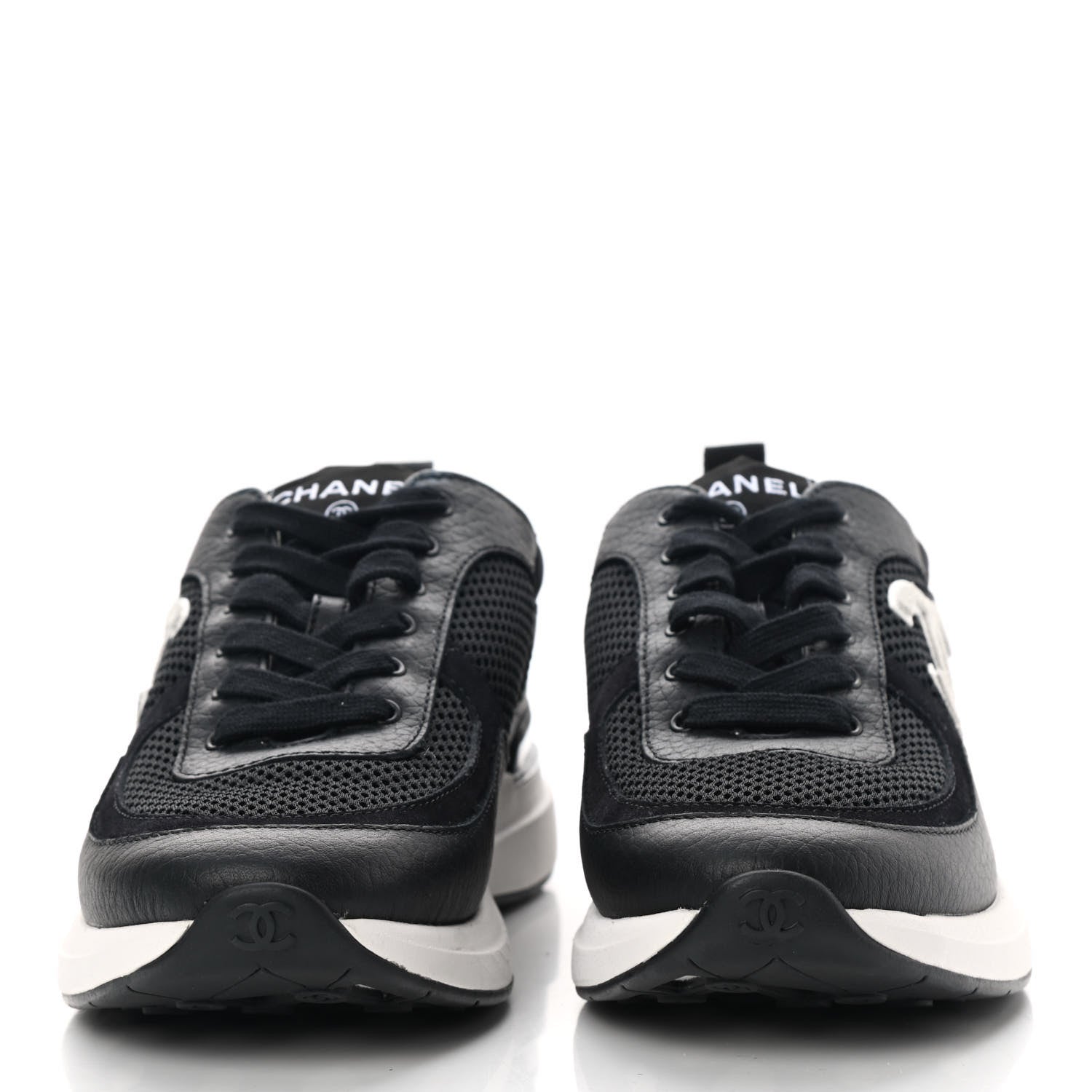 Chanel Calfskin Mesh Lycra Suede Womens Logo Sneakers 38 Black 2 of 10