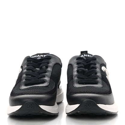 Chanel Calfskin Mesh Lycra Suede Womens Logo Sneakers 38 Black 2 of 10