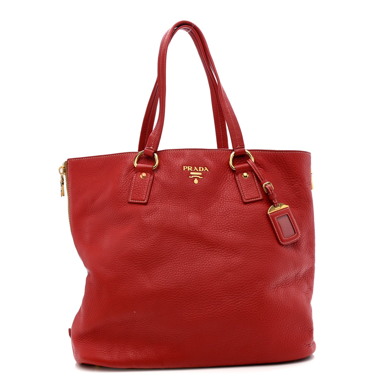 Prada Vitello Daino Side Zip Shopper Tote Fuoco 1 of 11