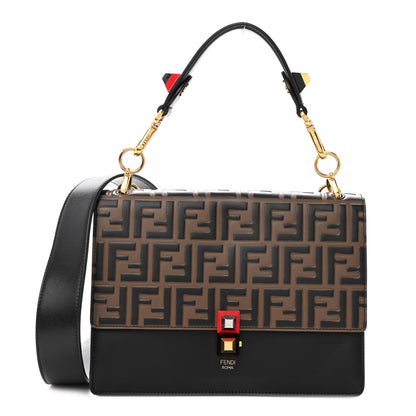 Fendi Vitello Liberty Bi-Color FF 1974 Embossed Kan I Shoulder Bag Black Maya 1 of 10