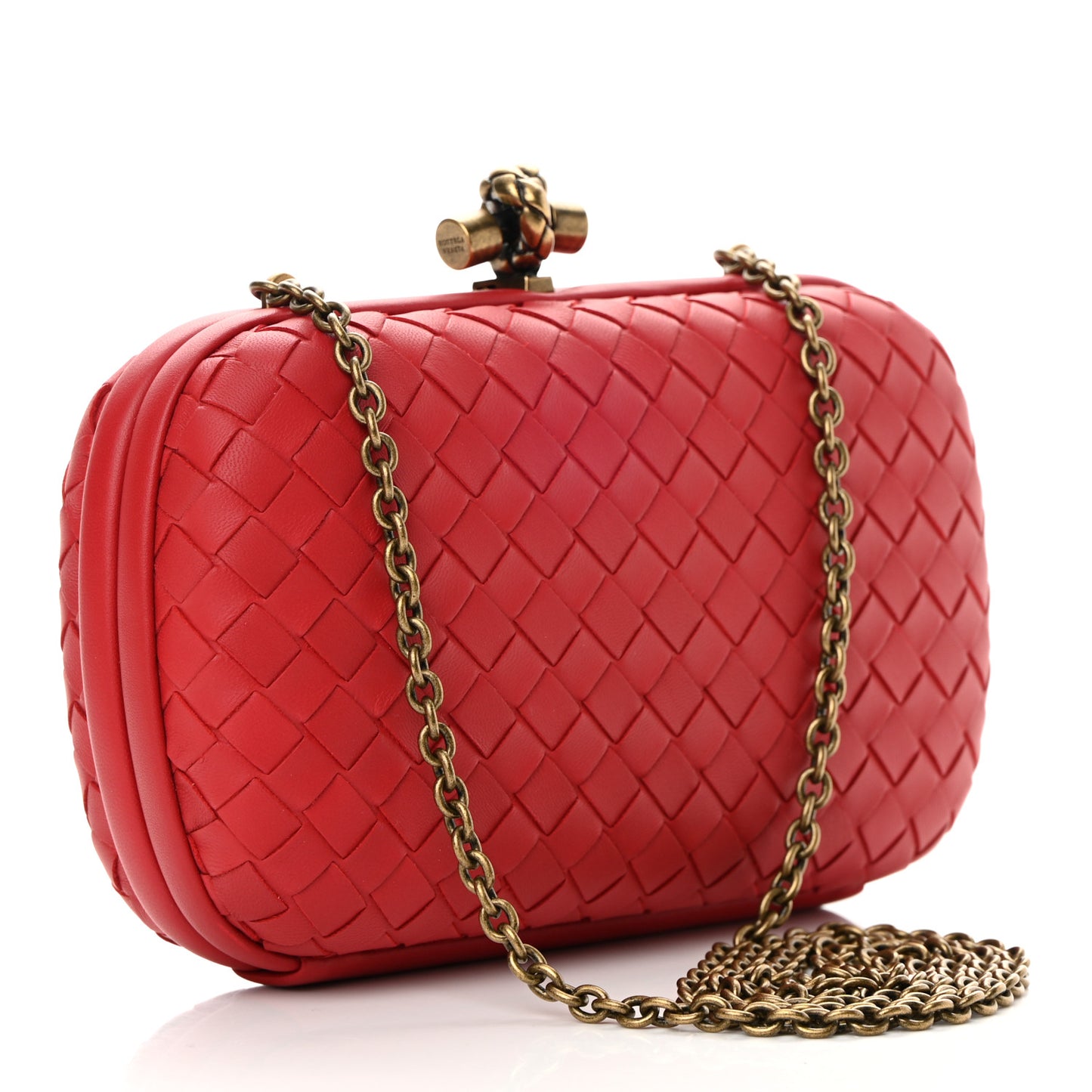 Nappa Intrecciato Chain Knot Clutch China Red