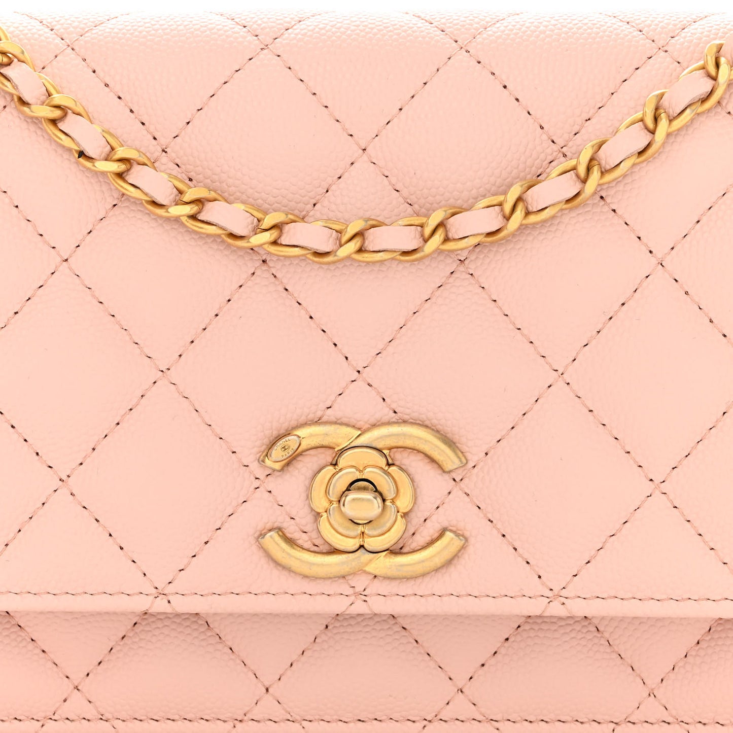 Caviar Quilted Camellia Wallet On Chain WOC Light Pink