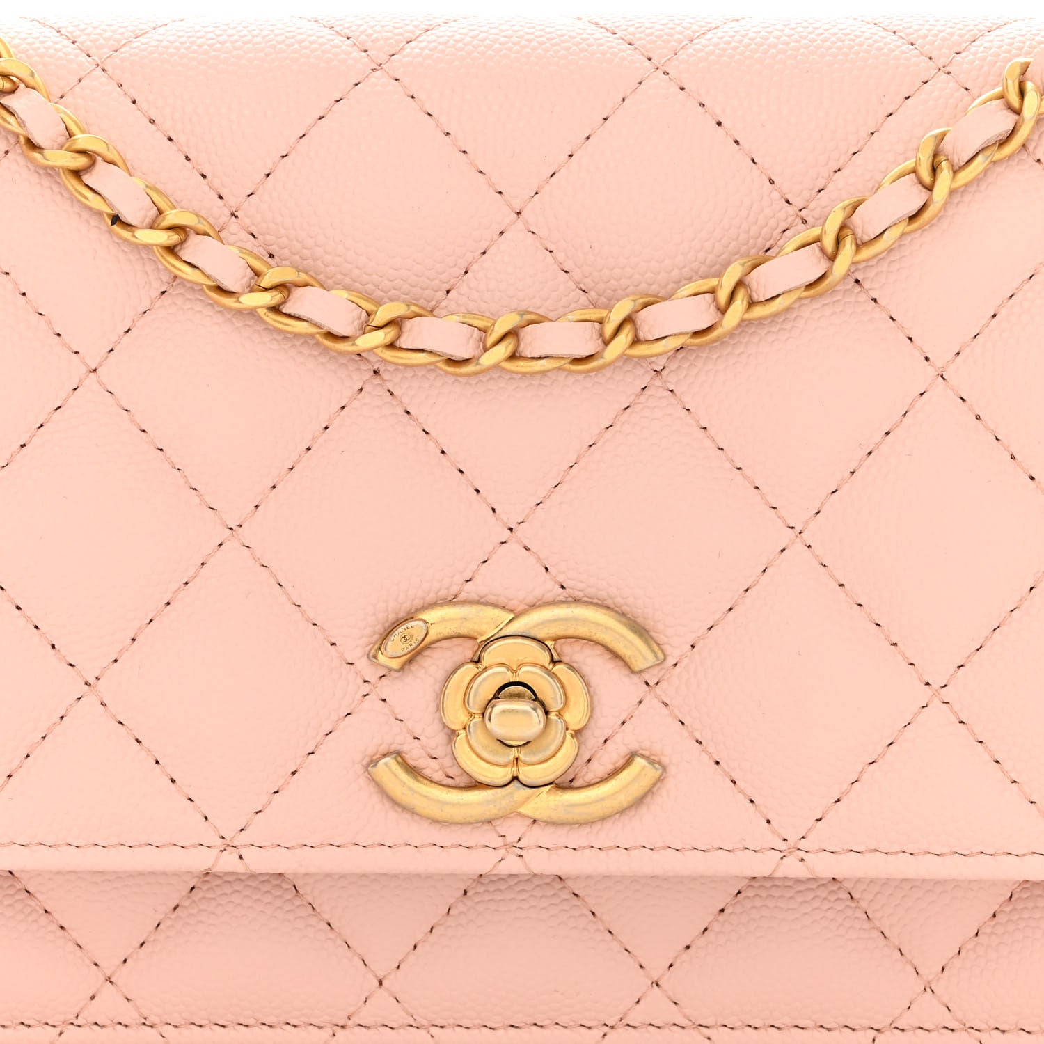 Chanel Caviar Quilted Camellia Wallet On Chain WOC Light Pink 9 of 12