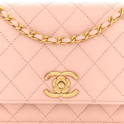 Chanel Caviar Quilted Camellia Wallet On Chain WOC Light Pink 9 of 12