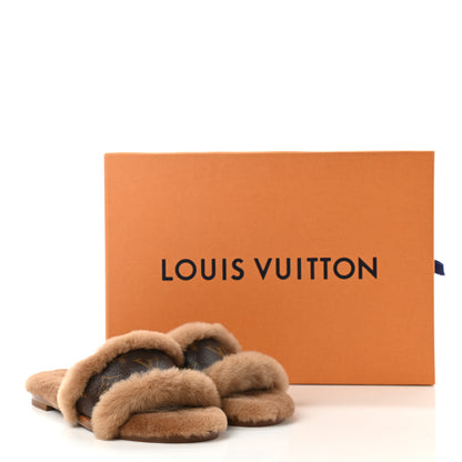 Louis Vuitton Mink Fur Monogram Lock It Flat Mule 35 Cognac 11 of 11