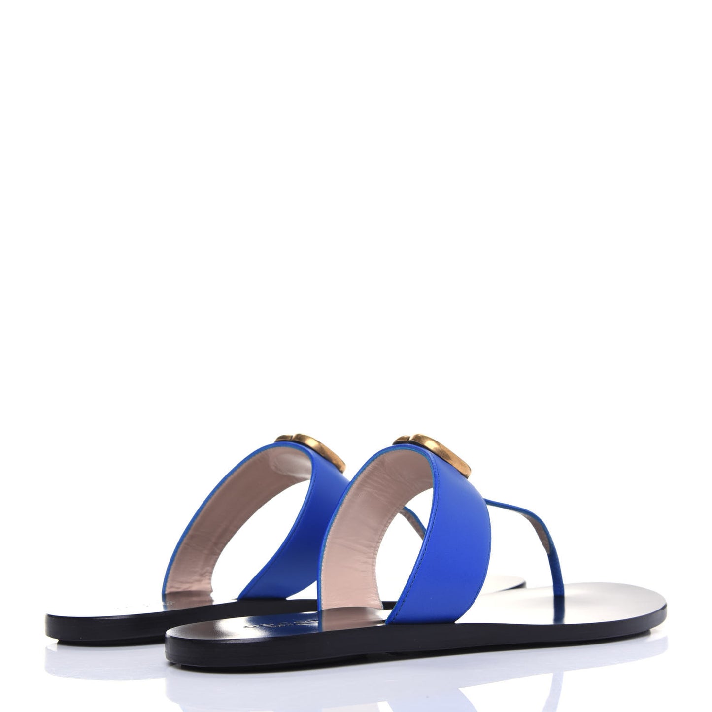 Calfskin GG Marmont Thong Sandals 38.5 Shiny Electric Blue