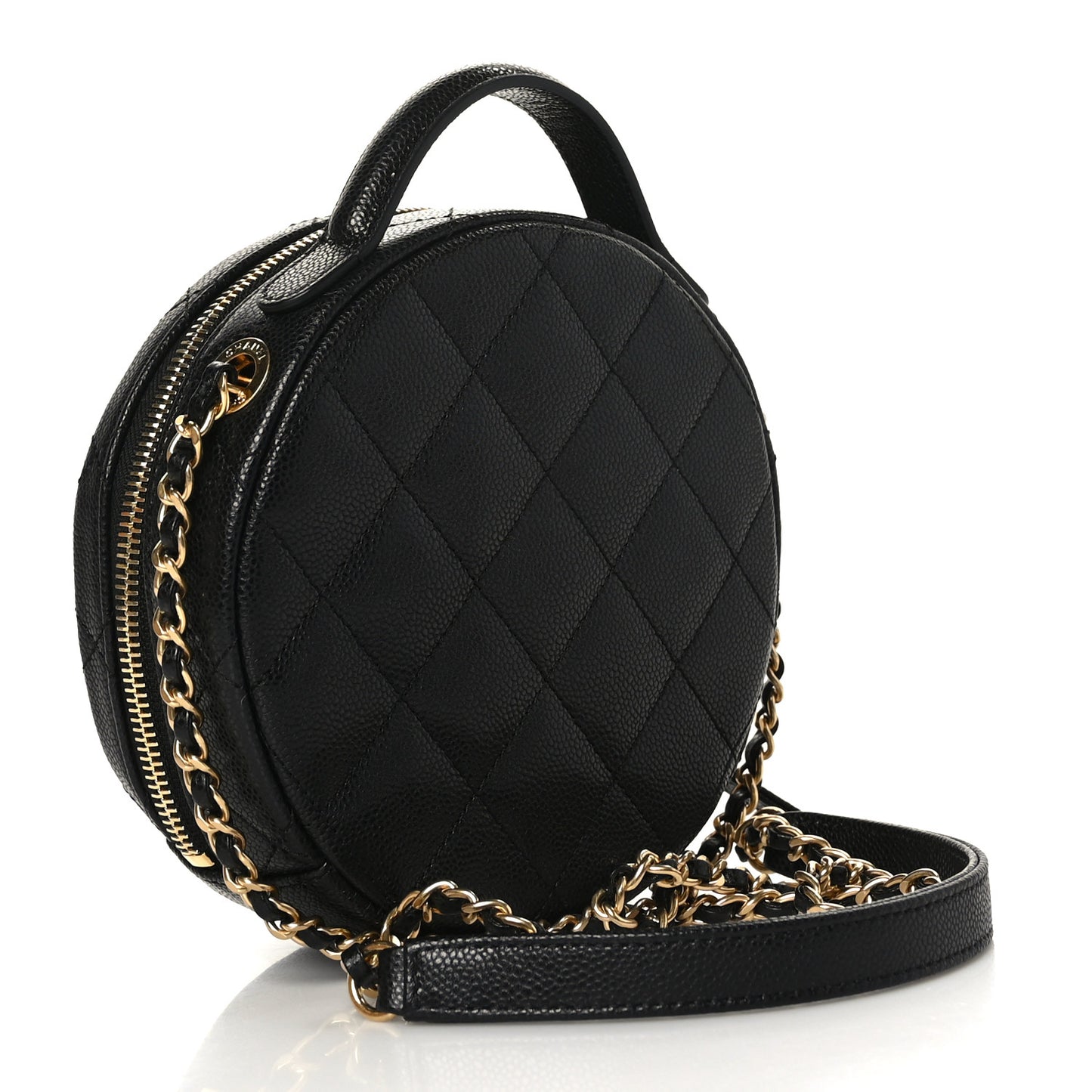 Caviar Quilted Small Round Vanity With Chain Black