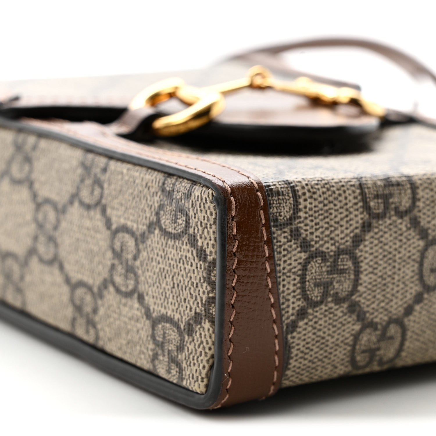 Gucci GG Supreme Monogram Mini Horsebit 1955 Crossbody Bag Beige Brown Sugar 9 of 10