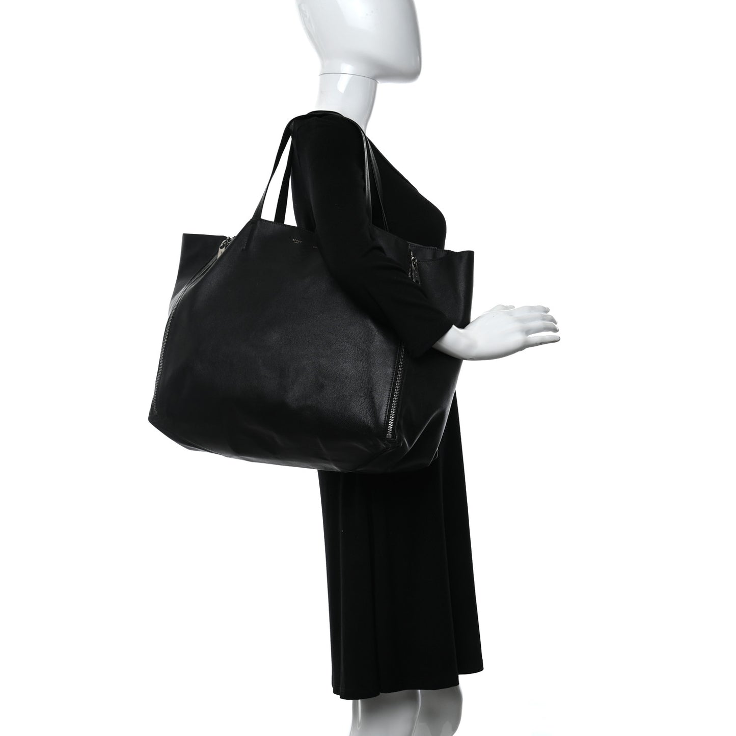 Smooth Lambskin Horizontal Zipper Gusset Cabas Black