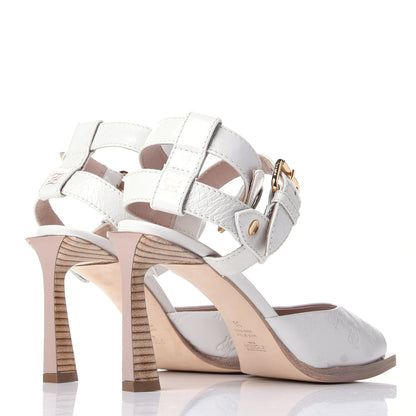 Fendi Vitello Karligraphy Embossed FFrame Ankle Strap Sandals 36 White 4 of 10