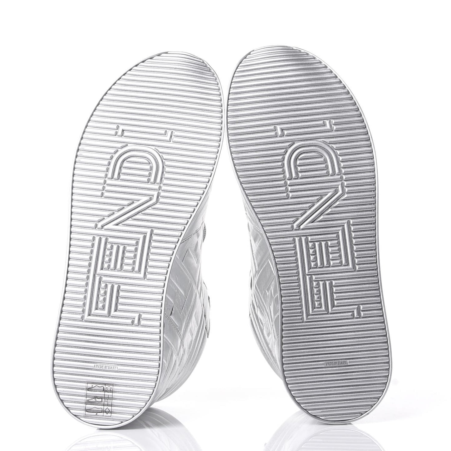 X NICKI MINAJ Metallic Nappa Macro FF Embossed Prints On High Top Sneakers 39 Silver