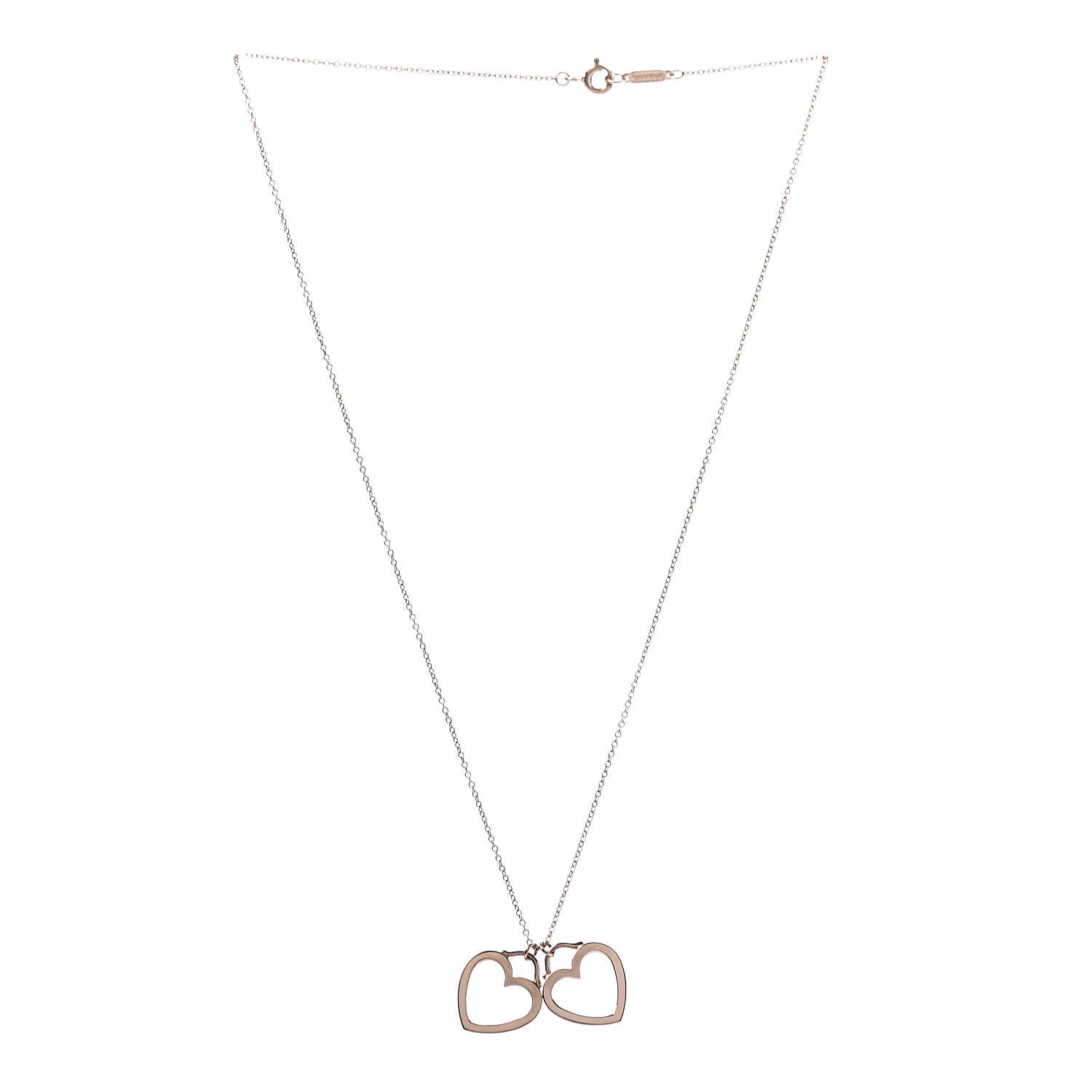 Tiffany 18K Rose Gold Double Open Heart Pendant Necklace 3 of 8